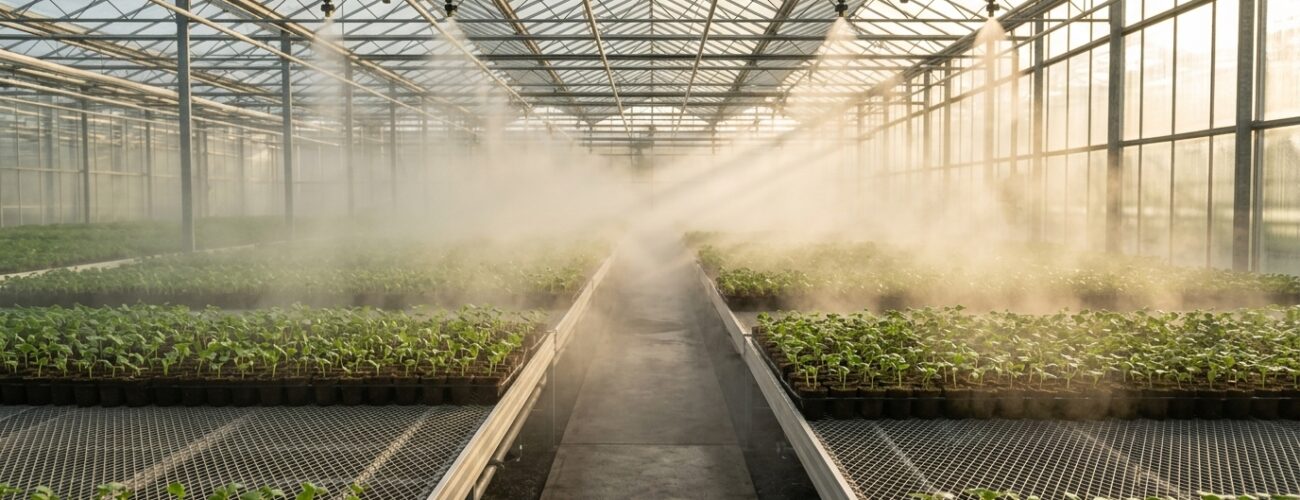Automated high-pressure fogging system regulating vapor pressure deficit during ex vitro rootstock acclimatization